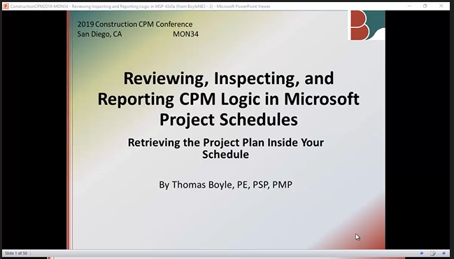Construction CPM Conference 2019 – Schedule Logic in Microsoft Project
